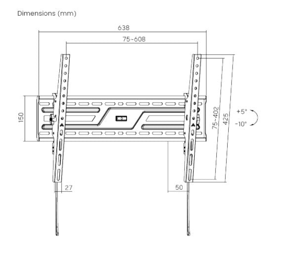 Brateck KL38-46T Large-Screen Medium Tilt TV Wall Mount, Fit Screen Size: 37'-86' Up to  75kg, Fit Curved TV, 50x638x425mm (LS)