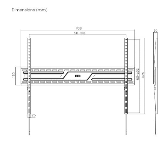 Brateck KL38-69F Large-Screen Large Fixed TV Wall Mount, Fit Screen Size: 43'-100' Up to  75kg, Fit Curved TV, 30x938x625mm (LS)