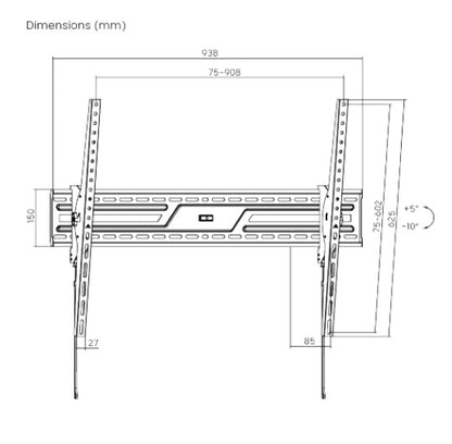 Brateck KL38-69T Large-Screen Large Tilt TV Wall Mount, Fit Screen Size: 43'-100' Up to 75 KG, Fine Texture Black, 85x938x625mm (LS)