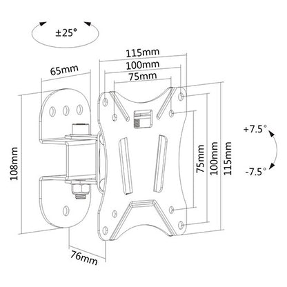 Brateck LCD Economy Pivot TV Wall Mount Bracket VESA 75 x75mm/100 x100mm 13'-27' LCD Panel Up to 25kg