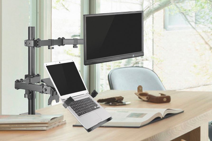 Brateck Economical Double Joint Articulating Steel Monitor Arm with Laptop Holder Fit Most 13'-32' Monitors, Up to 8kg/Screen VESA 75x75/100x1009 (LS)