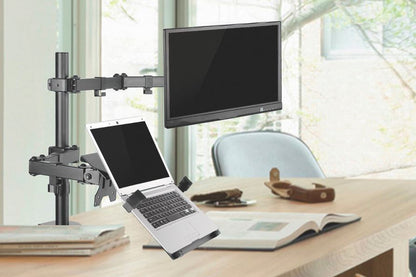 Brateck Economical Double Joint Articulating Steel Monitor Arm with Laptop Holder Fit Most 13'-32' Monitors, Up to 8kg/Screen VESA 75x75/100x1009 (LS)