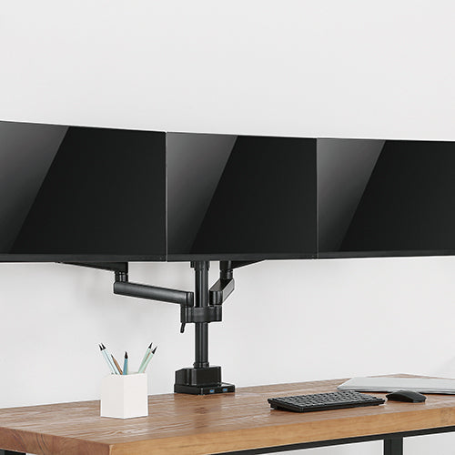 Brateck Triple Monitor Aluminum Slim Pole Held Mechanical Spring Monitor Arm Fit Most 17'-27' Monitors Up to 7kg per screen VESA 75x75/100x100