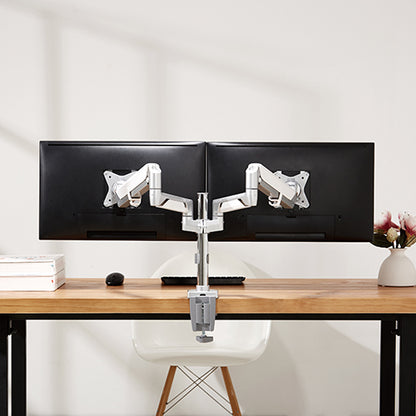 Brateck Dual Monitors Pole-Mounted Epic Gas Spring Aluminum Monitor Arm Fit Most 17'-32' Monitors, Up to 9kg per screen VESA 75x75/100x100 Grey (LS)