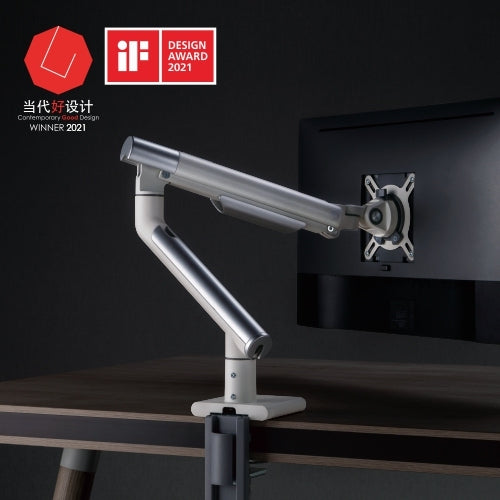 Brateck Single Monitor Premium Slim Aluminum Spring-Assisted Monitor Arm Fix Most 17'-32' Monitor Up to 9kg per screen VESA 75x75/100x100 - White (LS)