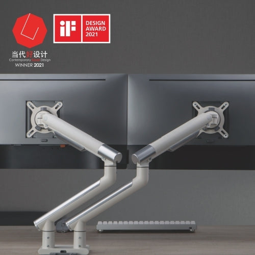 Brateck Dual Monitor Premium Slim Aluminum Spring-Assisted Monitor Arm Fix Most 17'-32' Monitor Up to 9kg per screen VESA 75x75/100x100 (White)