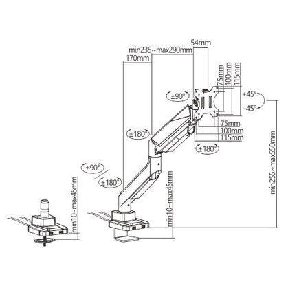 Brateck Single Monitor Economy Heavy-Duty Gas Spring Monitor Arm with USD3.1 Ports Fit Most 17'-35' Up 15kg (LS)