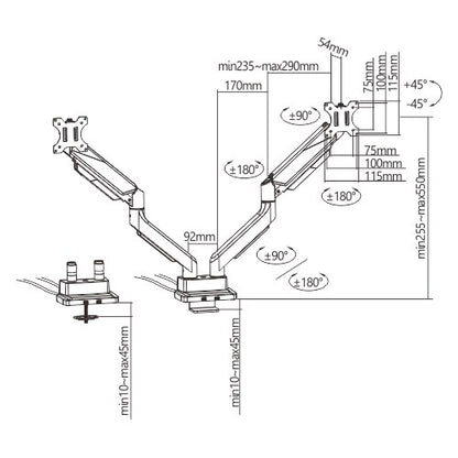 Brateck Dual Monitor Economy Heavy-Duty Gas Spring Monitor Arm with USD 3.0 Ports Fit Most 17'-35' Weight Capacity (per screen 15kg (LS)