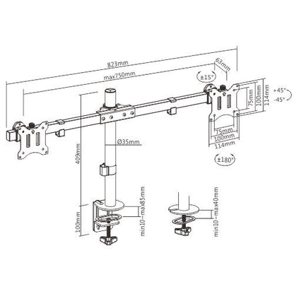 Brateck Pole Mount Dual-Screen Monitor Mount Fit Most 17'-32' Monitors, Weight Capacity (per screen): 9kg VESA 75x75/100x100 ï¼ˆLSï¼‰