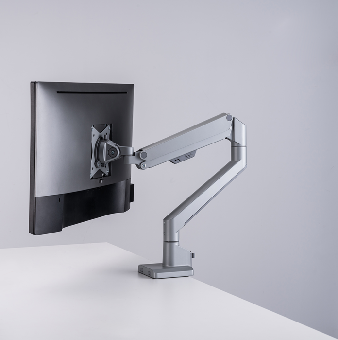 Brateck Single Monitor Thin Gas Spring Monitor Arm Fit Most 17'-32' Monitors, Up to 9kg per screen VESA 75x75/100x100 Matte Silver (LS)