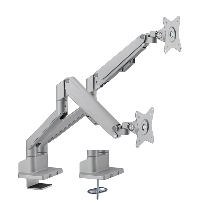 Brateck Dual Monitor Thin Gas Spring Monitor Arm Fit Most 17'-32' Monitors, Up to 9kg per screen VESA 75x75/100x100 Matte Silver (LS)