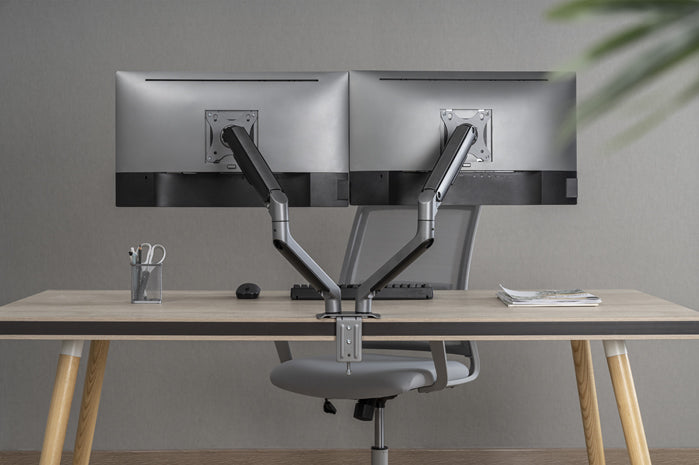 Brateck Dual Monitor Economical Spring-Assisted Monitor Arm Fit Most 17'-32' Monitors, Up to 9kg per screen VESA 75x75/100x100 Space Grey