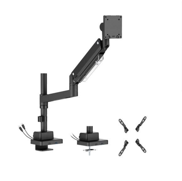 Brateck LDT80-C012UCP Super Heavy-Duty Pole-Mounted Gas Spring Monitor Arm with USB-A and USB-C Ports, Matte Black (LSï¼‰)