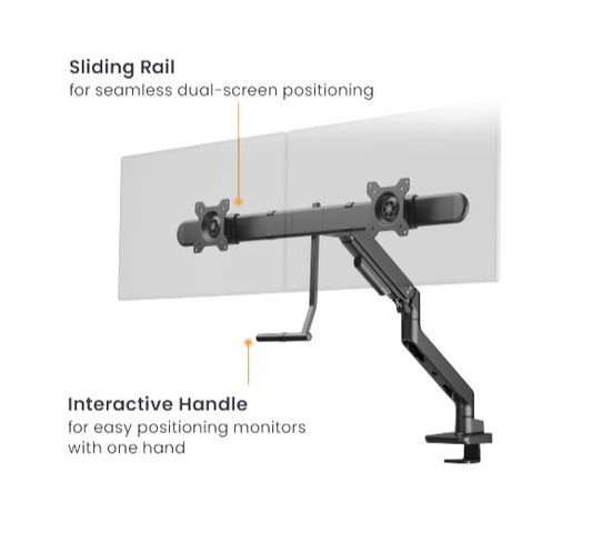 Brateck LDT81-C022UC-B NOTEWORTHY GAS SPRING DUAL MONITOR ARM WITH USB-A/USB-C PORTS Fit Most 17'-32' Monitor Fine Texture Black(LS)