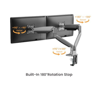 Brateck LDT82-C024UC DUAL SCREEN HEAVY-DUTY GAS SPRING MONITOR ARM WITH USB PORTS For most 17'~35' Monitors, Matte Black(LS)