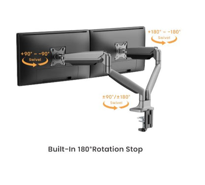 Brateck LDT82-C024UC DUAL SCREEN HEAVY-DUTY GAS SPRING MONITOR ARM WITH USB PORTS For most 17'~35' Monitors, Matte Silver (LS)