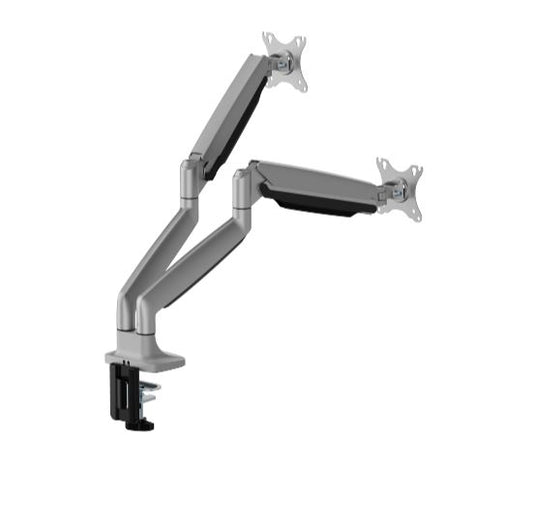 BrateckLDT82-C024UCE DUAL SCREEN HEAVY-DUTY MECHANICAL SPRING MONITOR ARM WITH USB PORTS For most 17'~35' Monitors, Matte Silver(LS)