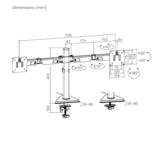 Brateck LDT89-C024L Matte Black Amethyst Articulating RGB Lighting Gaming Dual Monitor Arm, Fit Screen Size: 17'-32' (LS)