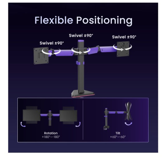 Brateck LDT89-C024 Matte Black Amethyst Articulating Gaming Dual Monitor Arm,  Fit Screen Size: 17'-32', Screen Quantity: 2 (LS)