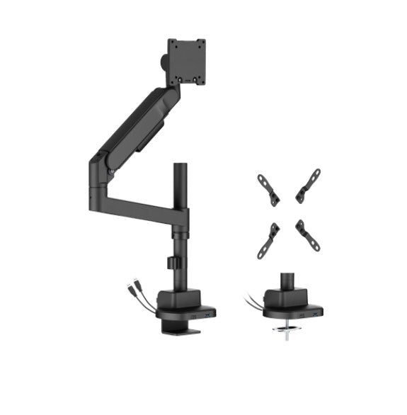 Brateck LDT92-C012UCP-B Future-Proof Heavy-Duty Pole-Mounted Gas Spring Monitor Arm with USB-A/USB-C Ports (LS)