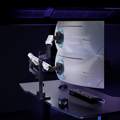 Brateck LDT95-C024UCP Atlas Neo Gaming Pole-Mounted Dual Monitor Arm with USB-A & USB-C Ports For most 24'~57' Monitors, Matte Black & White (New)