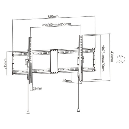 Brateck Heavy Duty Foldable Tilt TV Wall Mount For 43'-90' TVs, Weight Capacity: 70kg, 49x890x431mm, Matte Black (LS)