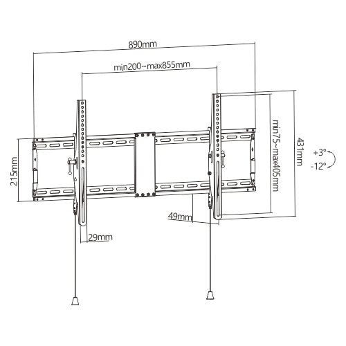 Brateck Heavy Duty Foldable Tilt TV Wall Mount For 43'-90' TVs, Weight Capacity: 70kg, 49x890x431mm, Matte Black (LS)