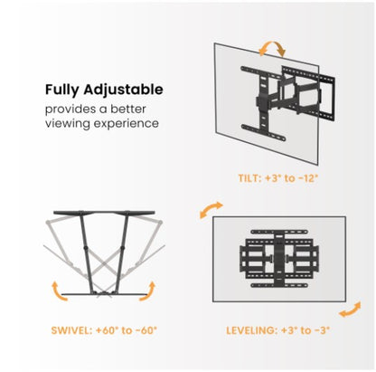 Brateck LPA83-466 MODERN ULTRA-SLIM FULL-MOTION TV WALL MOUNT For most 43'-90' TVs, Weight Capacity:	60kg, 420x509x632mm (LS)