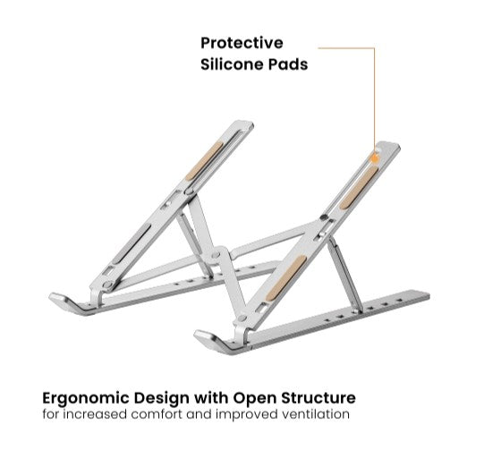 Brateck LPS03-3-03 PORTABLE 6-LEVEL ADJUSTABLE ALUMINUM LAPTOP RISER  For most 11'-15' laptops, tablets and more (Silver) (LS)