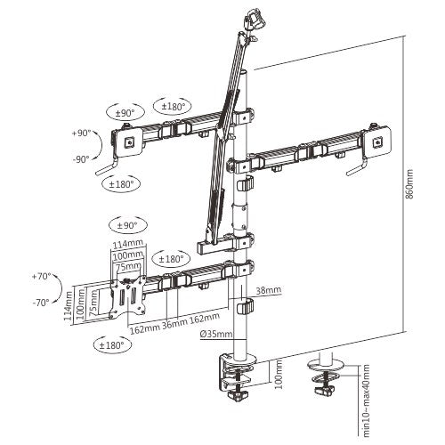 Brateck Single-Monitor All-in-One Studio Setup Desktop Mount Fix 17'-32' Up to 9kg, Fit Curved Monitor, 897x120x1000mm (LS)