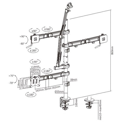 Brateck Single-Monitor All-in-One Studio Setup Desktop Mount Fix 17'-32' Up to 9kg, Fit Curved Monitor, 897x120x1000mm (LS)