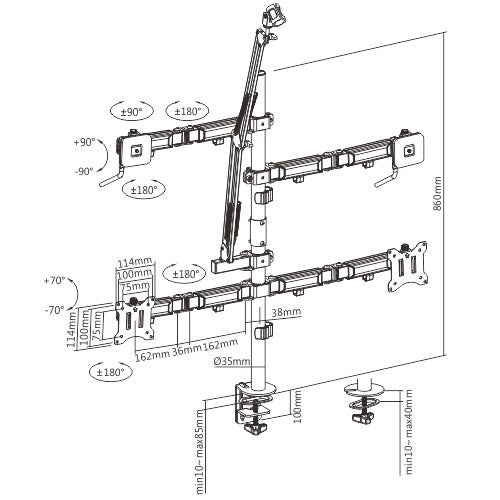 Brateck Dual-Monitor All-in-One Studio Setup Desktop Mount Fit17'-32' Weight Capacity Up to 9kg, Fit Curved Monitor (LS)