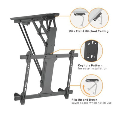 Brateck PLB-M0546AI SMART FLIP DOWN TV CEILING MOUNT POWERED BY TUYA Support most 32' ~ 70' TVs (Black) (LS)