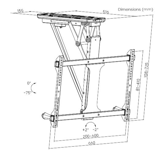 Brateck PLB-M0546AI SMART FLIP DOWN TV CEILING MOUNT POWERED BY TUYA Support most 32' ~ 70' TVs (Black) (LS)