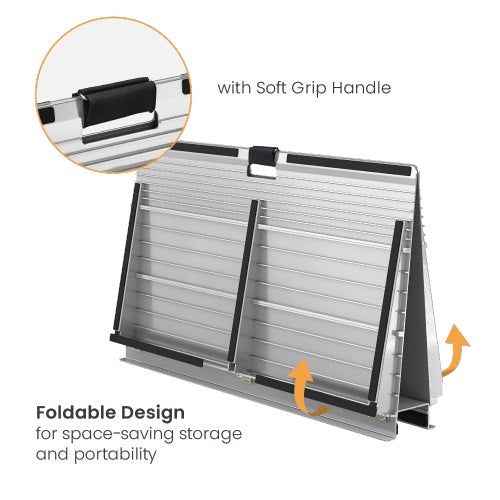Brateck Two-Sided Aluminum Wheelchair Threshold Ramp, Silver Color, 1114x920x60mm, Weight Capacity 300kg (LS)