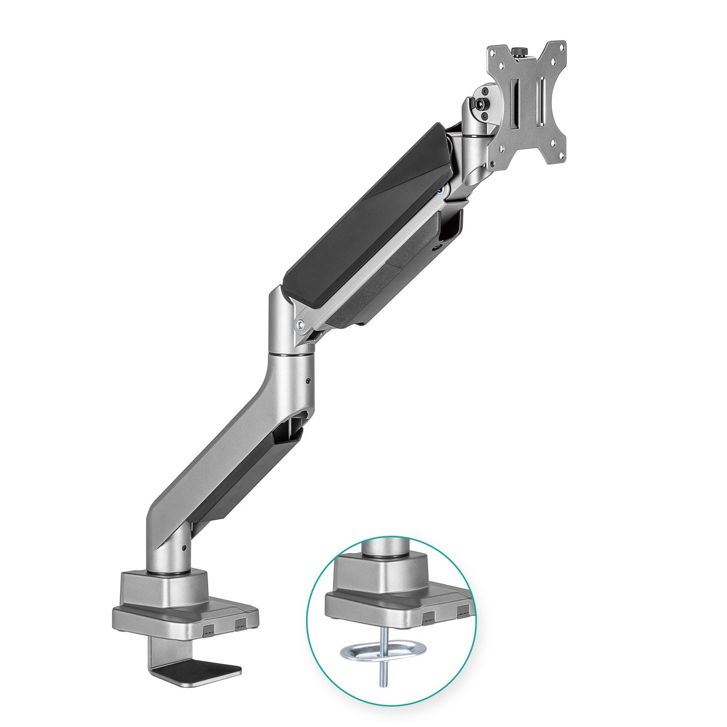 mbeatÂ® Activiva Heavy Duty Single Monitor Screen Gas Spring Monitor Arm ACA-HMA-SGS01Y Color: Metallic Grey Screen Rotation: +180Â°~-180Â°