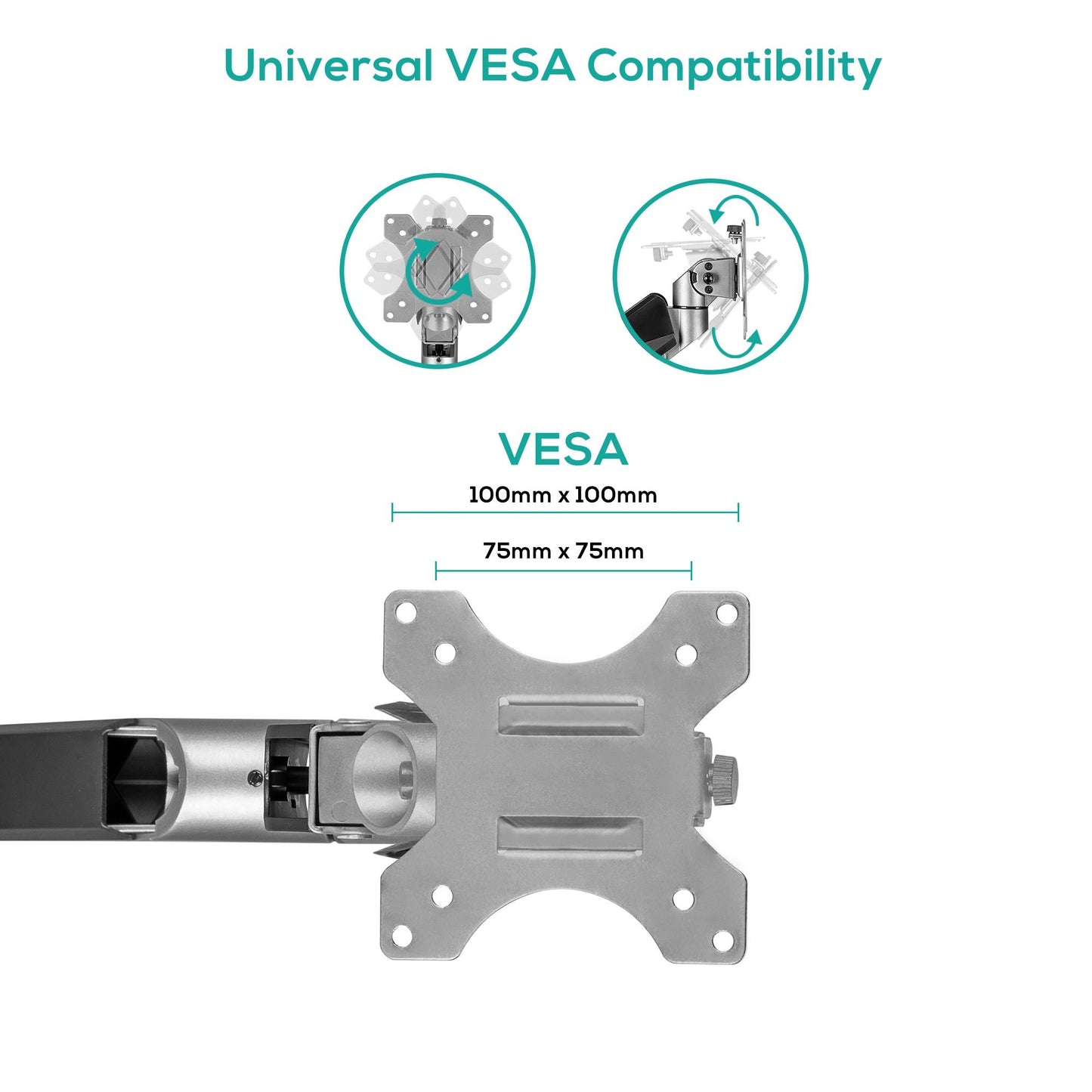 mbeatÂ® Activiva Heavy Duty Single Monitor Screen Gas Spring Monitor Arm ACA-HMA-SGS01Y Color: Metallic Grey Screen Rotation: +180Â°~-180Â°