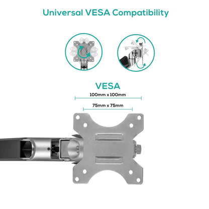mbeatÂ® Activiva Heavy Duty Single Monitor Screen Gas Spring Monitor Arm ACA-HMA-SGS01Y Color: Metallic Grey Screen Rotation: +180Â°~-180Â°