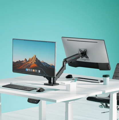mbeatÂ® activiva Ergolife Dual-Screen Gas Spring Monitor Arm allows you to smoothly adjust the height, angle, and tilt of both screens with minimal