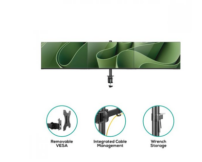 mbeatÂ® activiva Triple-Screen Articulating Monitor Arm Ideal for a seamless triple monitor setup (13'-27'), it offers flexible positioning