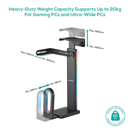 mbeatÂ® activiva RGB Ultra-Wide Adjustable Wall & Under-Desk Gaming PC Mount Heavy-Duty Weight Capacity 20kg