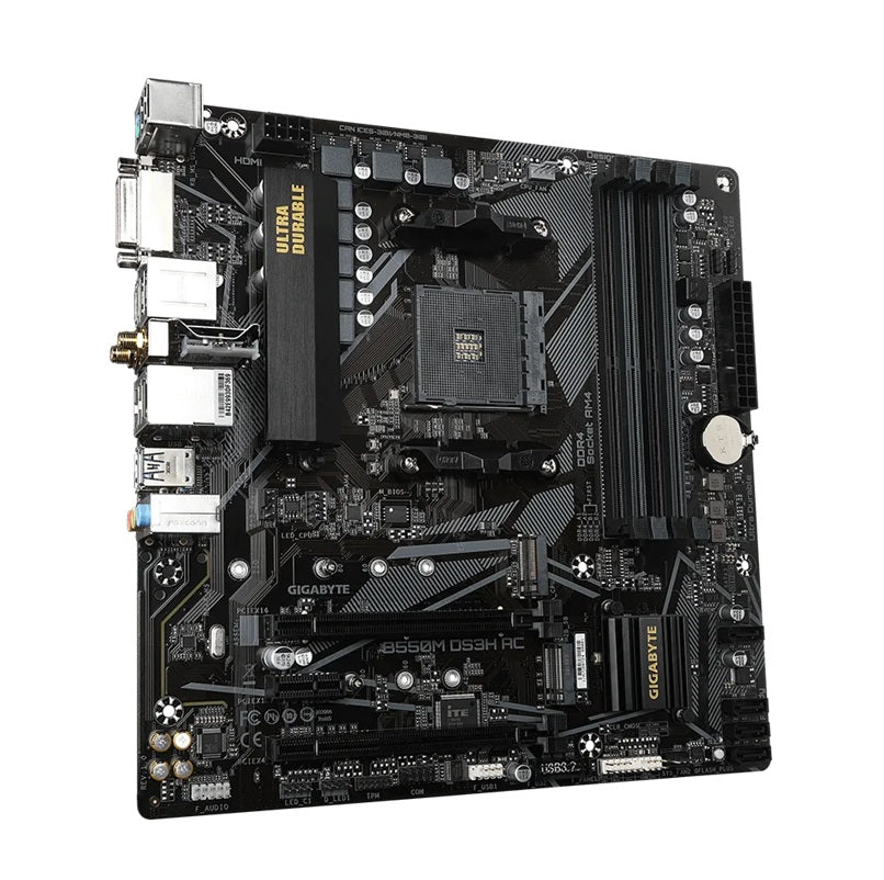 Gigabyte B550M DS3H AC AM4 Ryzen mATX Motherboard, 4x DDR4, 3x PCI-e, 2x M.2, 4x