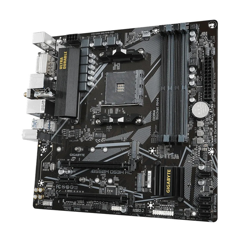 Gigabyte B550M DS3H AC AM4 Ryzen mATX Motherboard, 4x DDR4, 3x PCI-e, 2x M.2, 4x