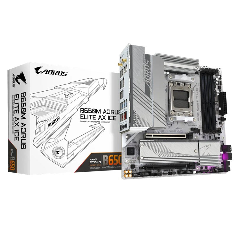 Gigabyte B650M AORUS ELITE AX ICE AMD B650 AM5 ATX Motherboard 4x DDR5~192GB,3x