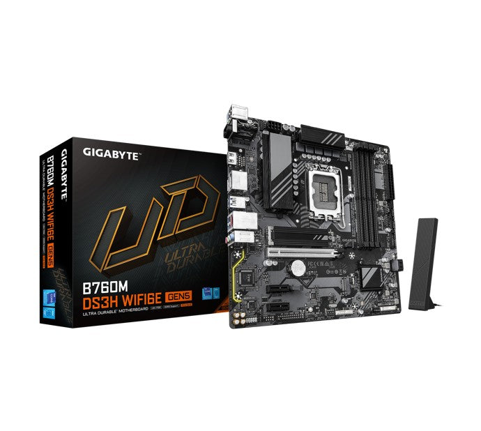 Gigabyte B760M DS3H WIFI6E GEN5 Intel LGA 1700 mATX Motherboard, 4x DDR5 ~256GB, 1x PCI-E x16, 2x M.2, 4x SATA,  5x USB 3.2, 6x USB 2.0
