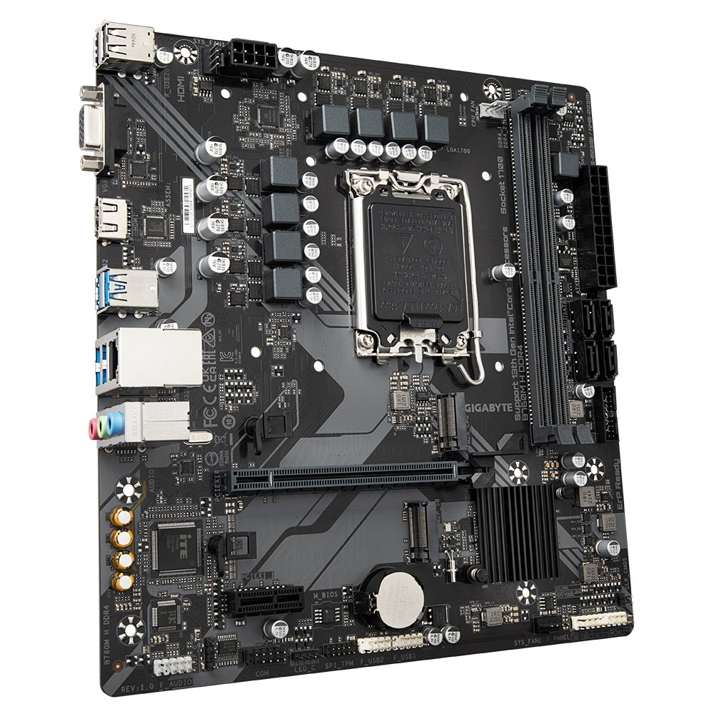 Gigabyte B760M H DDR4 Intel LGA 1700 m-ATX Motherboard, 2x DDR4 ~64GB, 1x PCI-E x16, 2x M.2, 4x SATA, 3x USB 3.2, 2x USB 2.0,