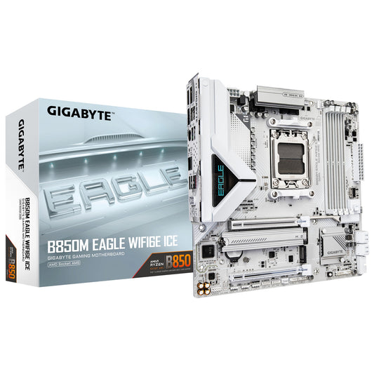 Gigabyte B850M EAGLE WF6E ICE, AMD AM5, 4 x DDR5 up to 256 GB,  1 x HDMI, 1 x PCI Express x16, 2 x M.2, 4 x SATA, 1x USB 3.2