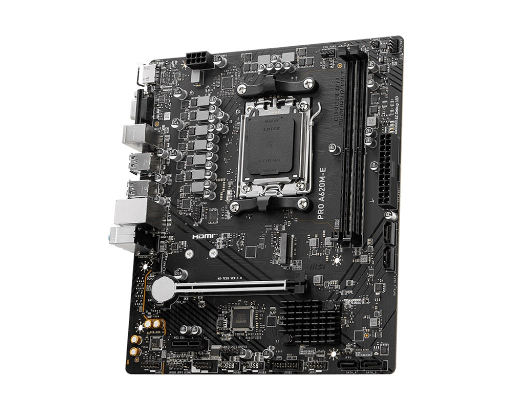 MSI PRO A620M-E AM5 mATX MB 2xDDR5 1xPCIE 16 1 PCI-E 1 1xM.2 4xSATA 4xUSB 3.2 2x