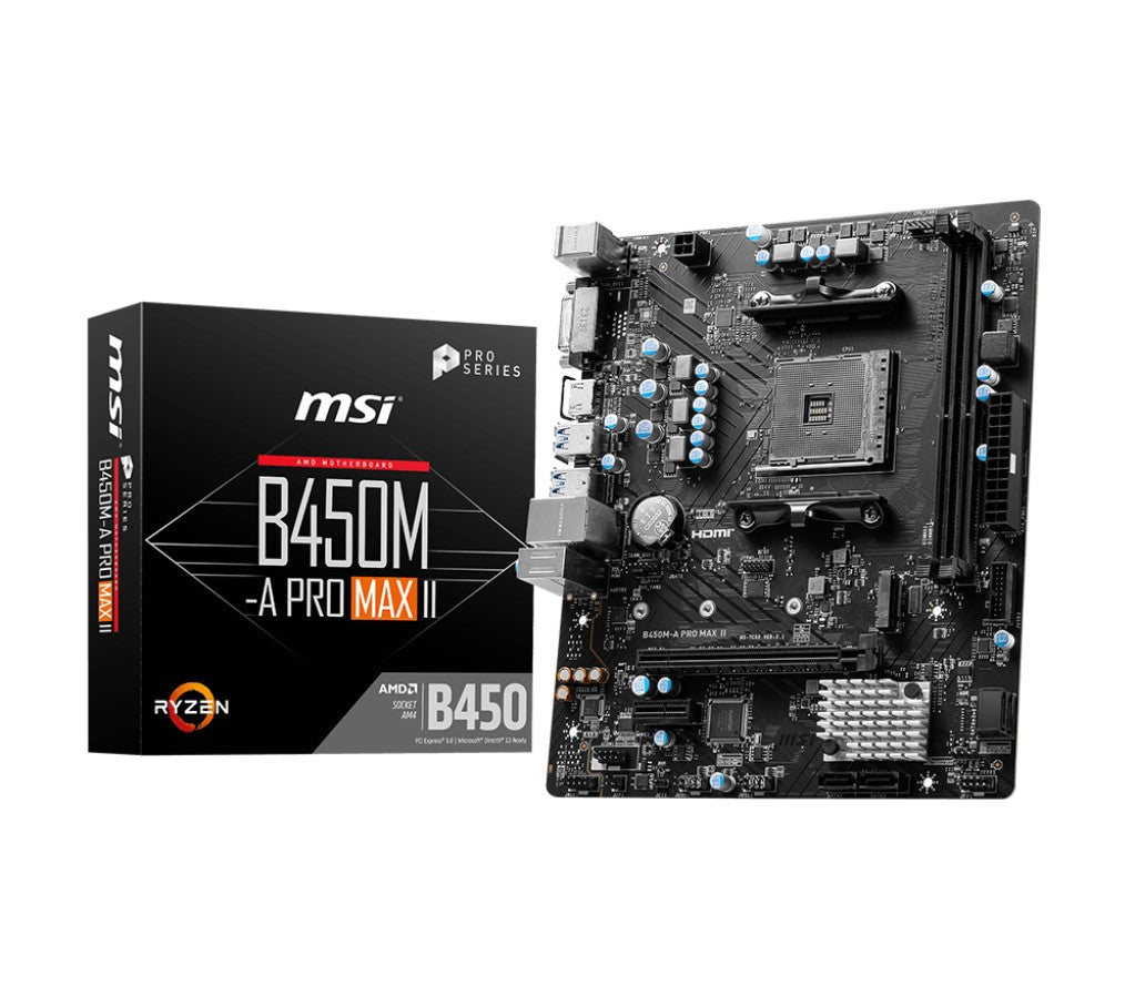 MSI B450M-A PRO MAX AMD M-ATX Motherboard - AM4 Ryzen, 2xDDR4, 4xSATAIII, M.2, 4