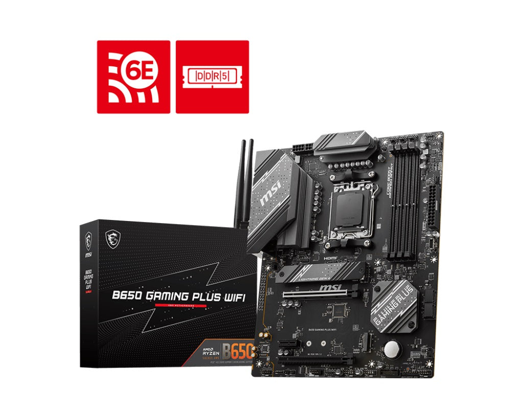 MSI MPG B650 GAMING PLUS WIFI AMD AM5 ATX Motherboard, 4x DDR5 ~192GB, 2x PCI-E